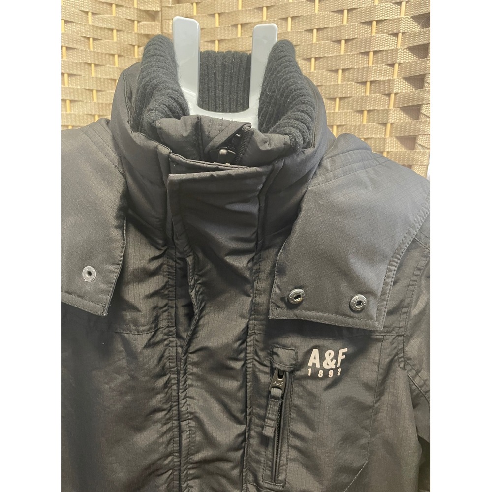 Abercrombie & Fitch Mens Black Ripstop Hooded Jacket A&F 1892 Puffer Coat
